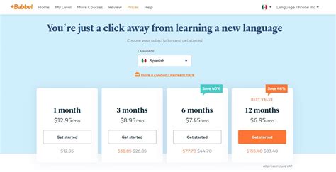 babbel pricing page